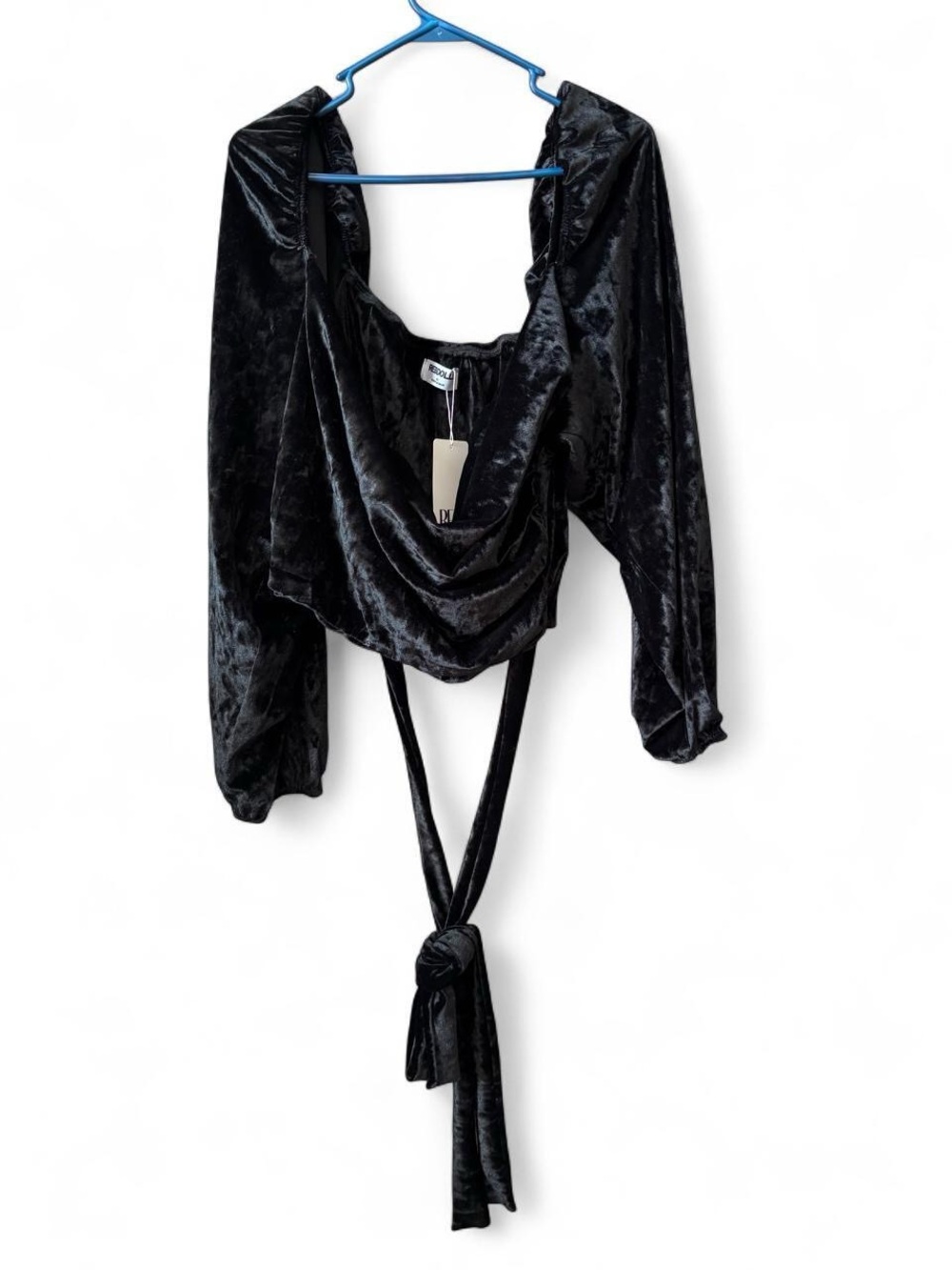 REBDOLLS 4X NWT Black Velvet Draped Tie-Front Top